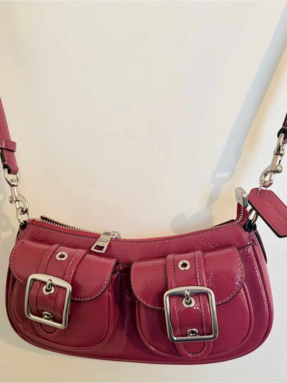 Authentic Coach Patent Leather Pink Buckle Crossbody Shoulder Bag